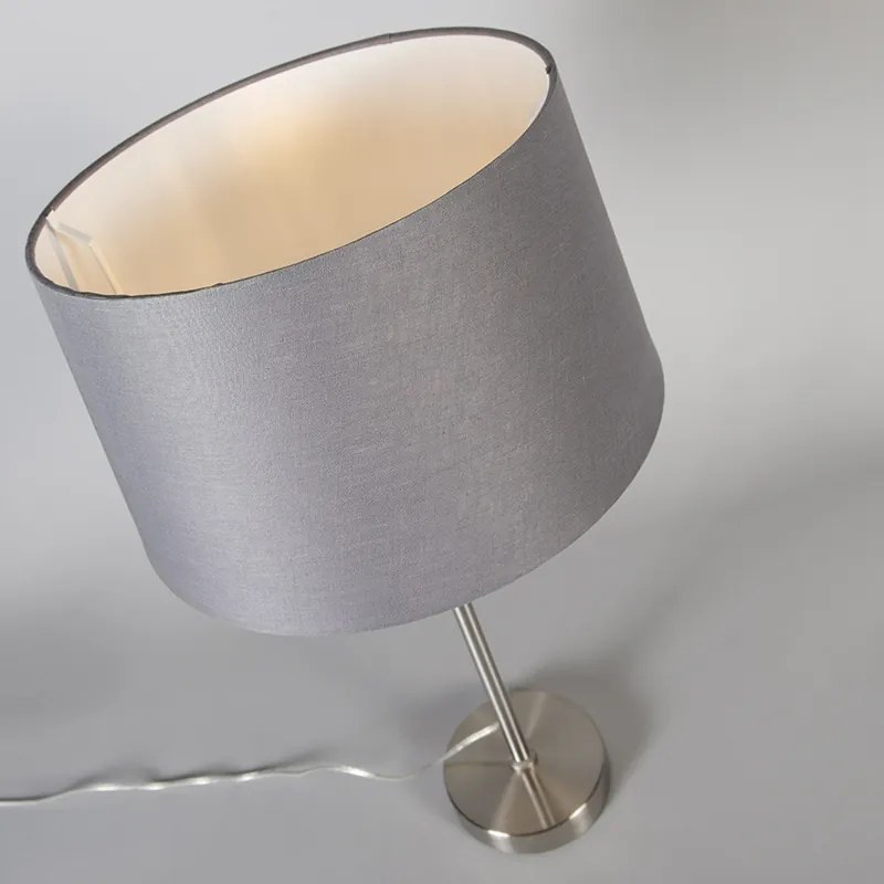 Stalowa lampa stołowa z szarym kloszem 35 cm regulowana - Parte Nowoczesny Oswietlenie wewnetrzne