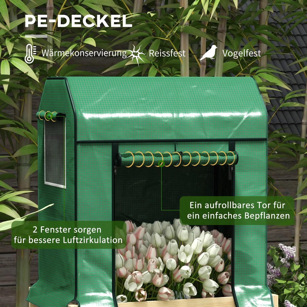 Outsunny Grządka Warzywna z Pokryciem Foliowym, Vliesem, Drewno Naturalne+Metal, 86 x 60 x 165cm