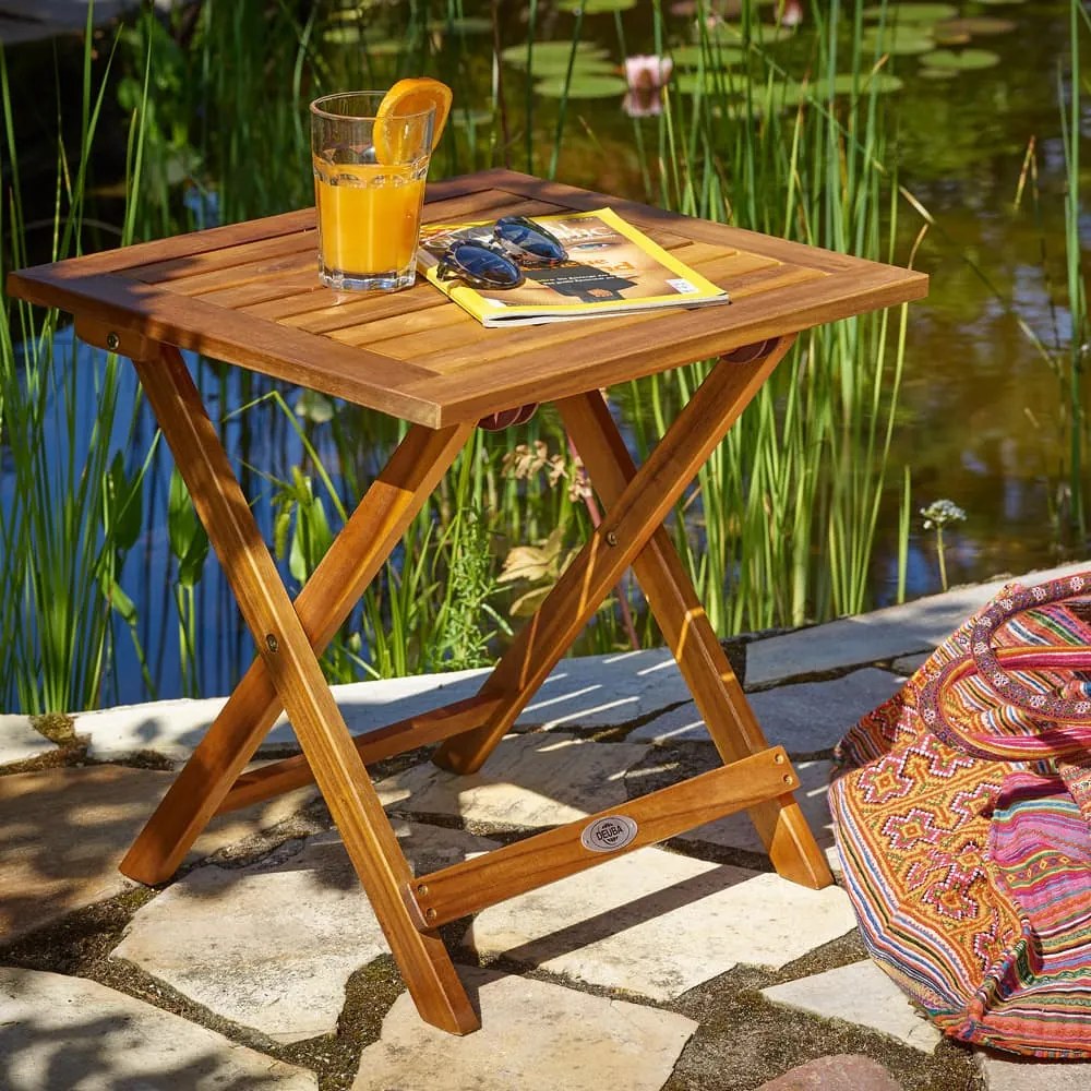 Casaria Stolik VITEK z drewna akacjowego, 46x46x46cm, brązowa