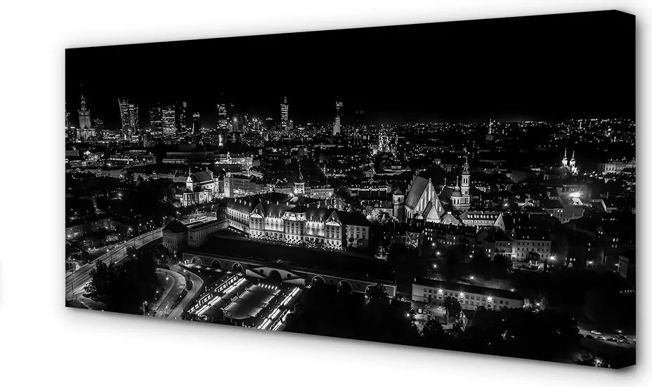 Obraz drukowany na płótnie Nocna Panorama Warszawskich Drapaczy Chmur