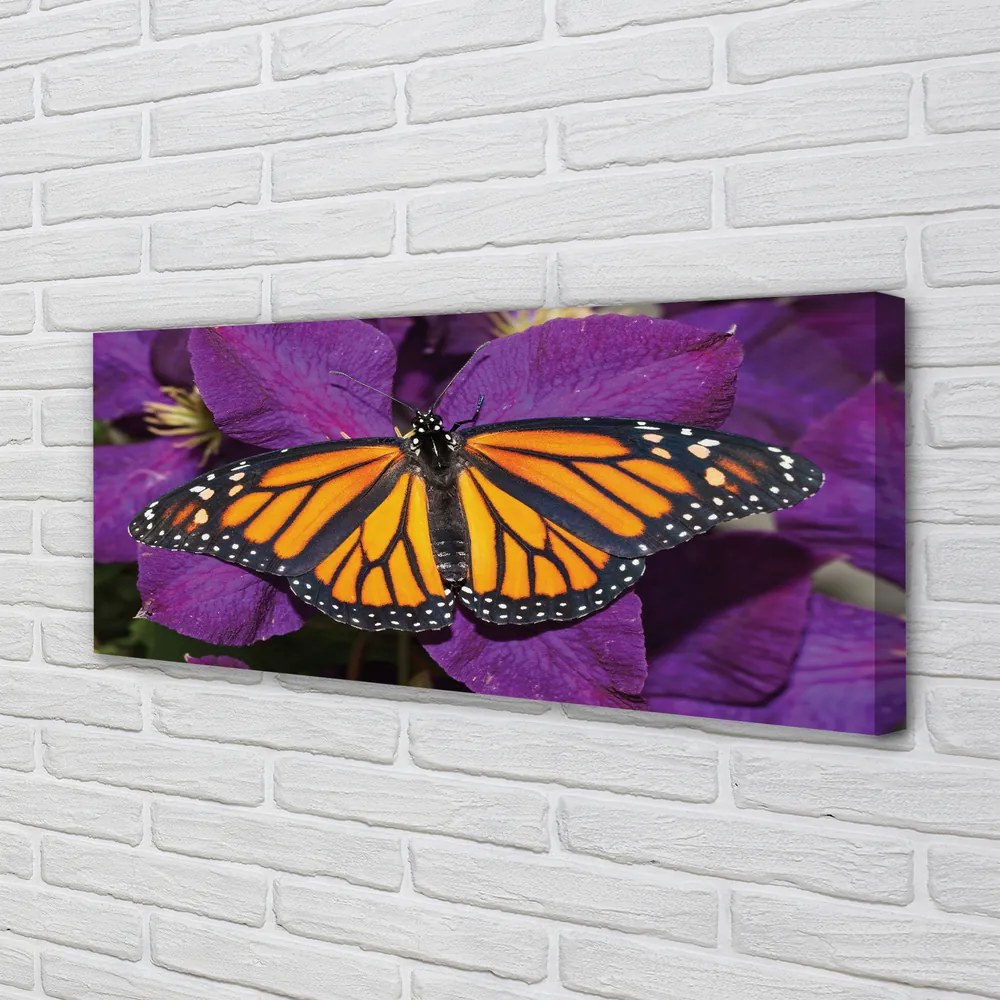Duży obraz na płótnie Kwiaty i Kolorowy Motyl
