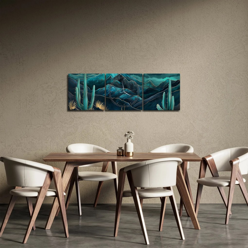Obraz - Turkusowa noc (z zegarem) (90x30 cm)