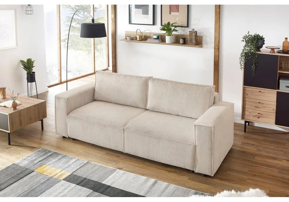 Beżowa sztruksowa rozkładana sofa 245 cm Nihad – Bobochic Paris