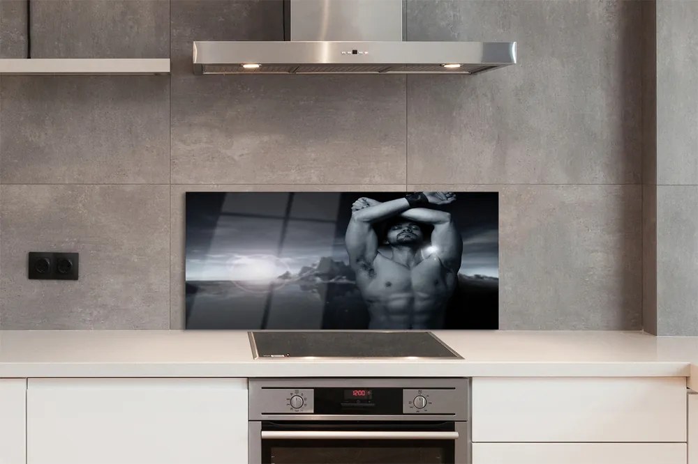 Panel szklany do Kuchni Mężczyzna na tle Gór