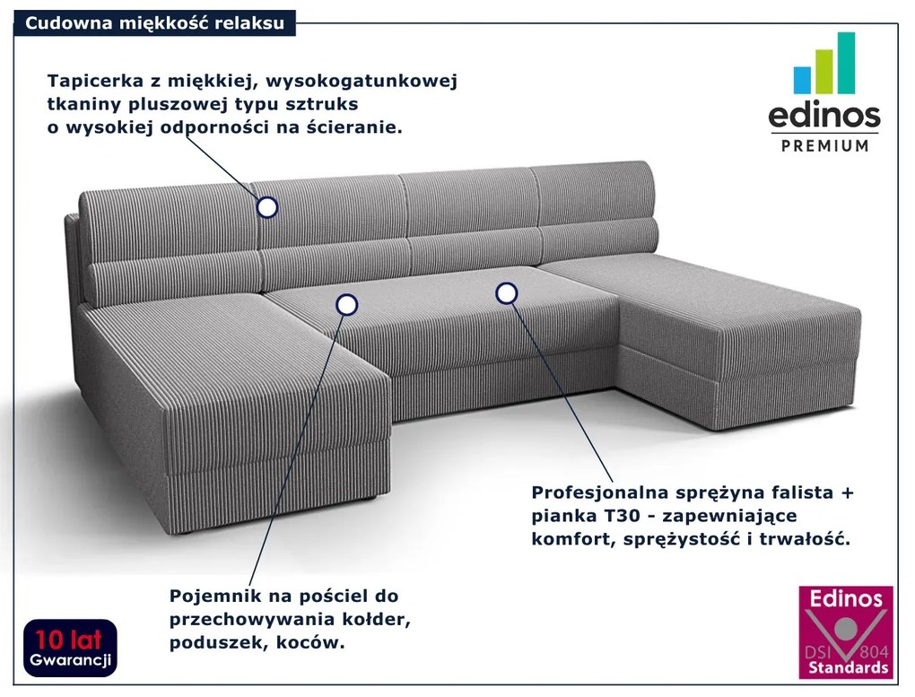 Szary sztruksowy narożnik z pojemnikiem - Torvesso