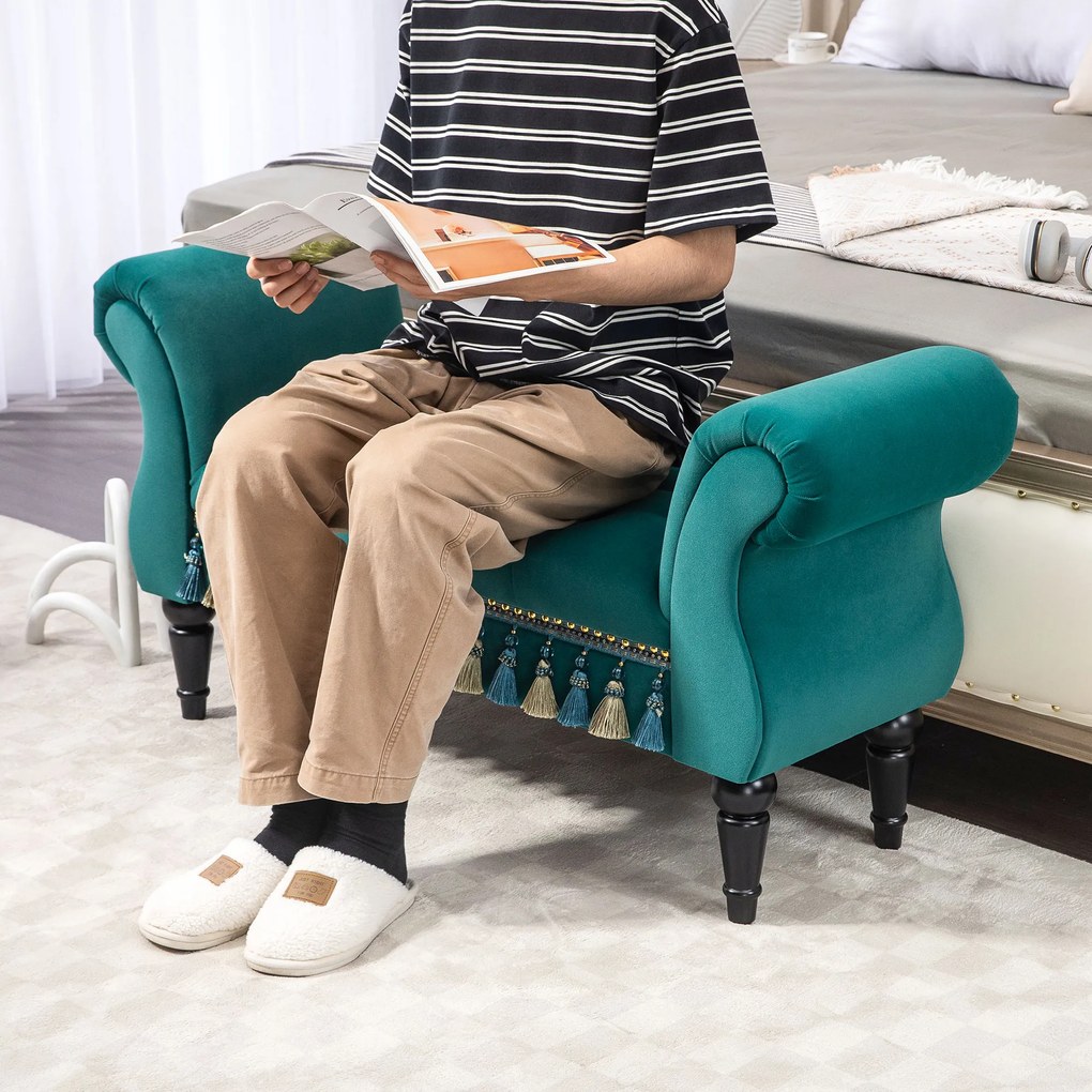 HOMCOM Tapicerowana ławka, Ławka w stylu vintage, do 150 kg, 117x40x58 cm, Zielony