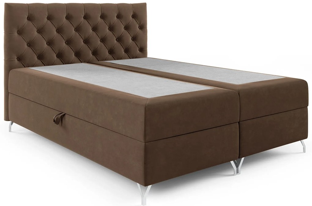 Brązowe pikowane łóżko kontynentalne 5 rozmiarów - Lunavello 4X