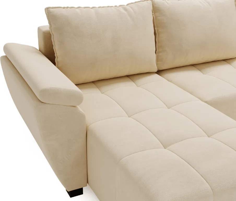 Rozkładana sofa narożna w kształcie U LIVARO 305x140 cm, kremowa