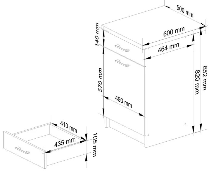 Szara dolna szafka kuchenna do zabudowy Rectano