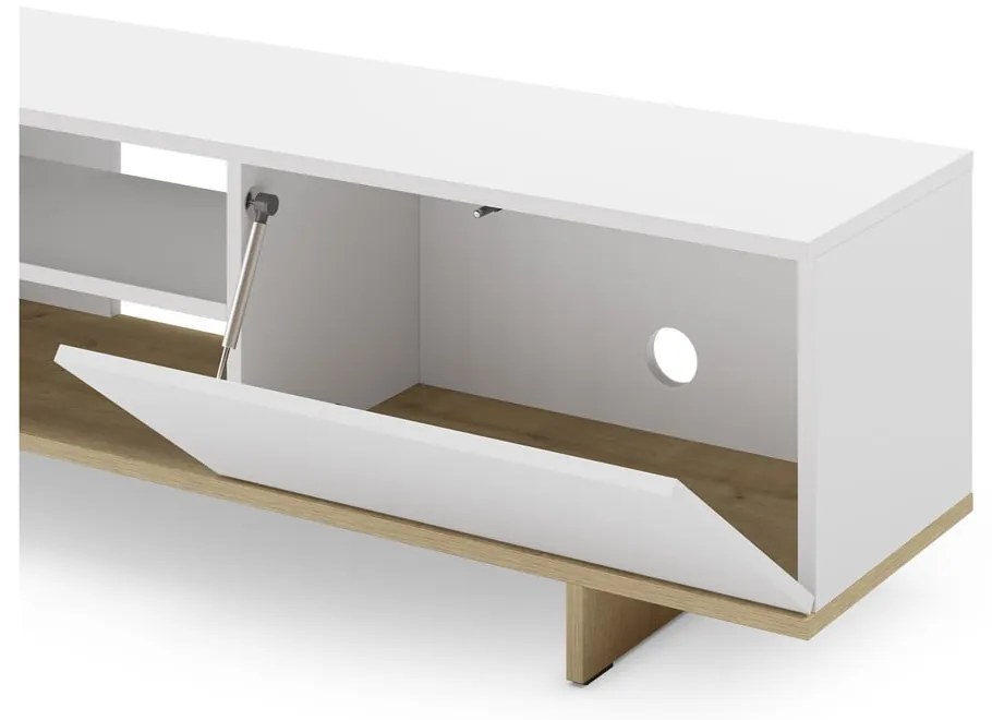 Biała szafka pod TV w dekorze dębu 160x44 cm Cequoia – Marckeric