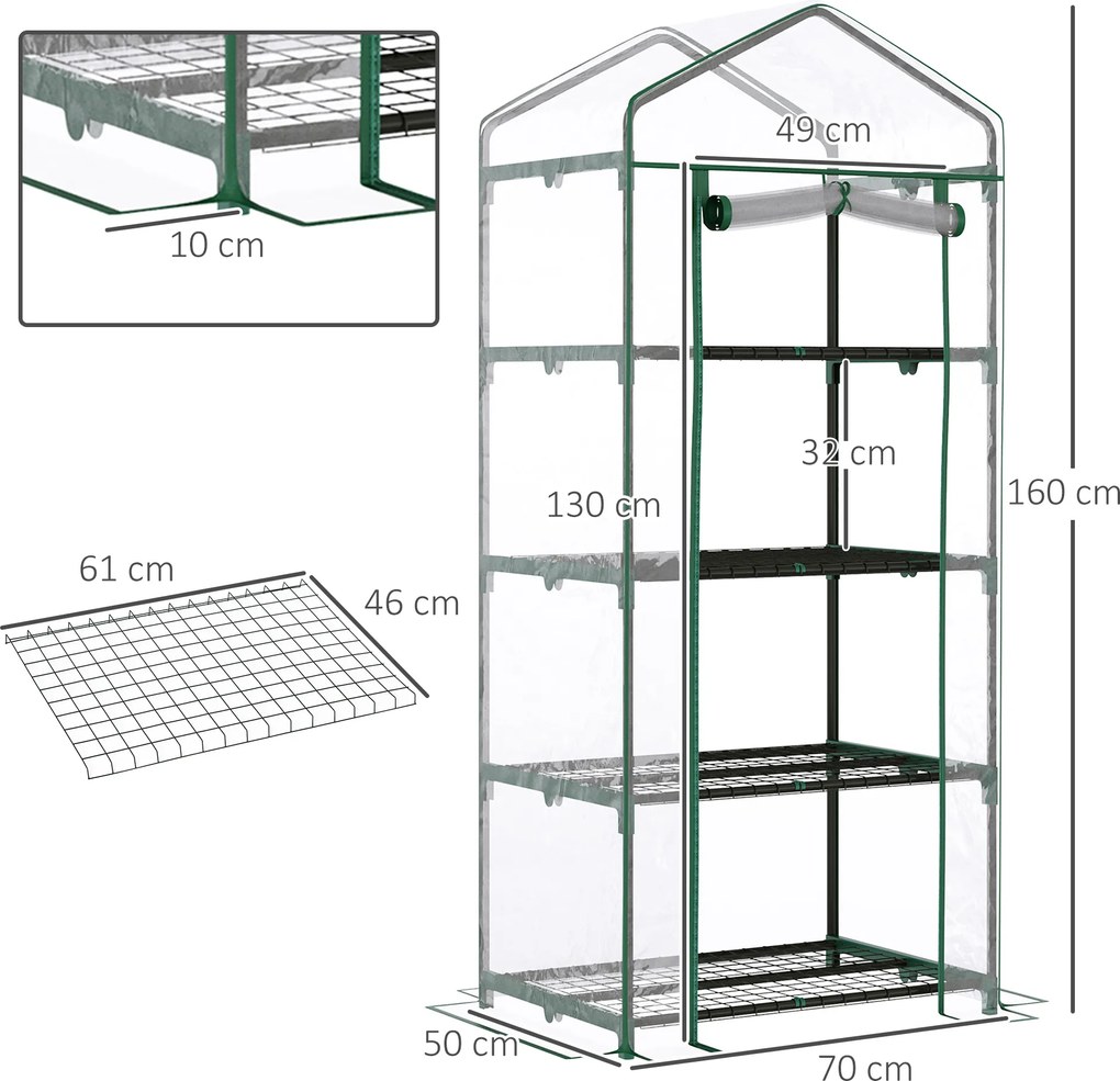 Outsunny Szklarnia Foliowa na Pomidory i Rośliny 4 Półki Zielona 70x50x160cm | Aosom PL