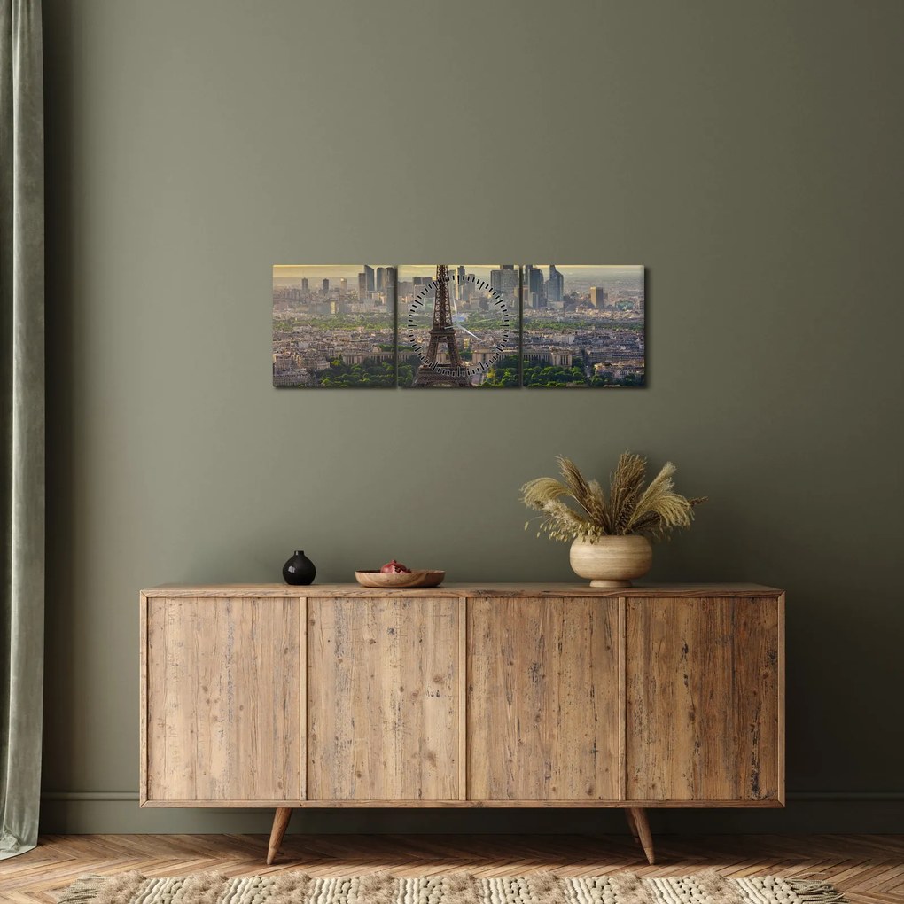 Obraz - Panorama Paryża (z zegarem) (90x30 cm)