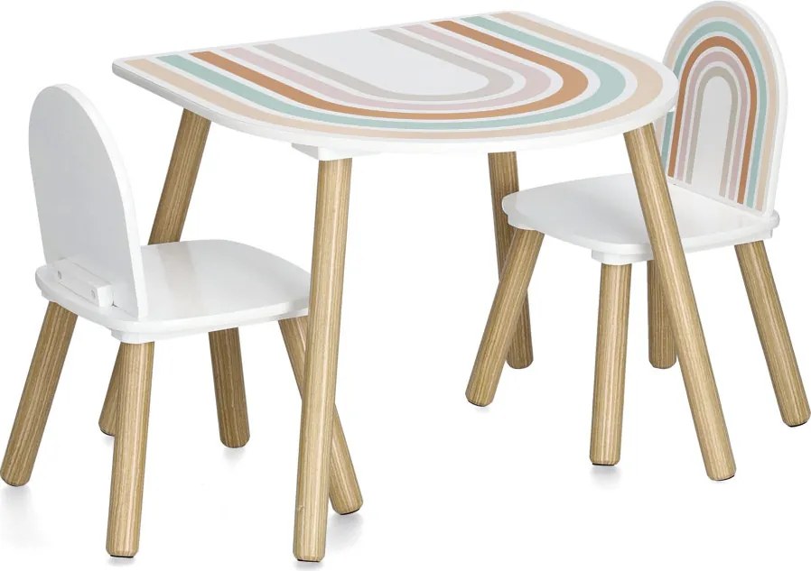 Zestaw mebli dla dzieci RAINBOW z MDF i sosny, stolik + 2 krzesła