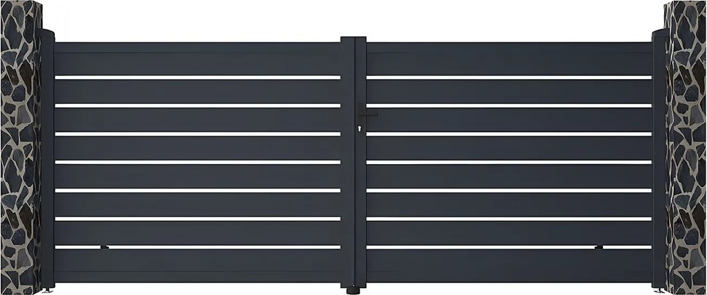 Brama wjazdowa rozwierna PRIMO, ażurowa, z aluminium w kolorze antracytowym – 392 × 158 cm (szer. × wys.)