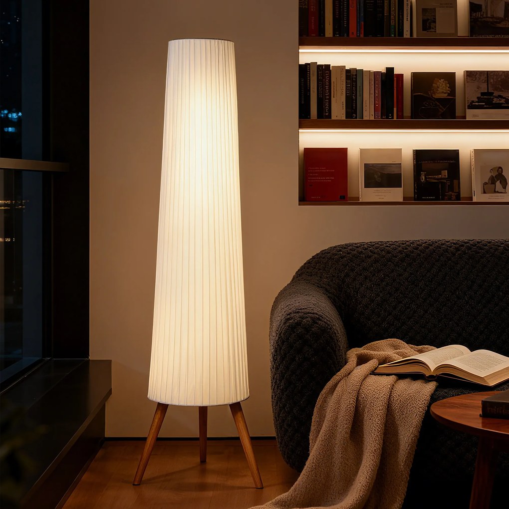 HOMCOM Lampa stojąca LED do salonu ściemnialna, trójnóg drewniany, włącznik nożny, 46 x 46 x 153 cm, Weiß