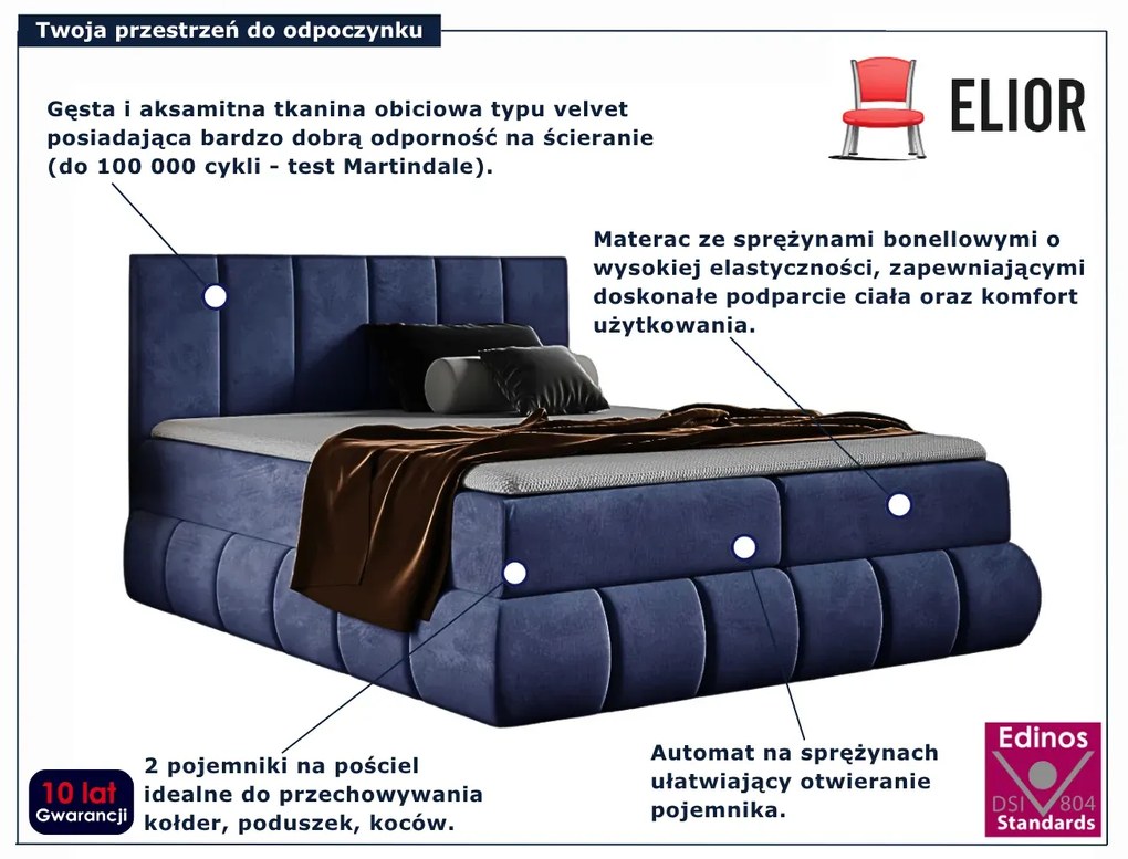 Granatowe łóżko kontynentalne 5 rozmiarów L5-H23