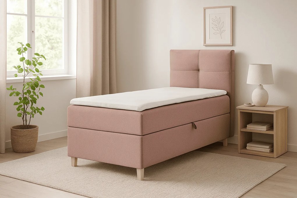 Łóżko kontynentalne DOMI 100cm – elegancja i wygoda w jednym, pudrowy róż, strona prawa