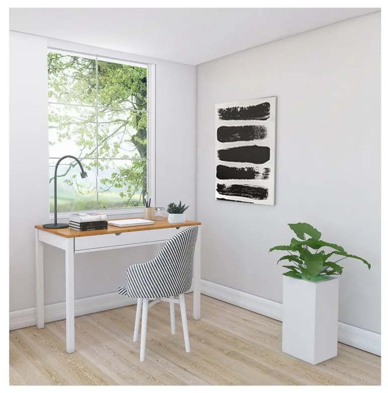 Biało-brązowe biurko z drewna sosnowego Støraa Gava, dł. 120 cm