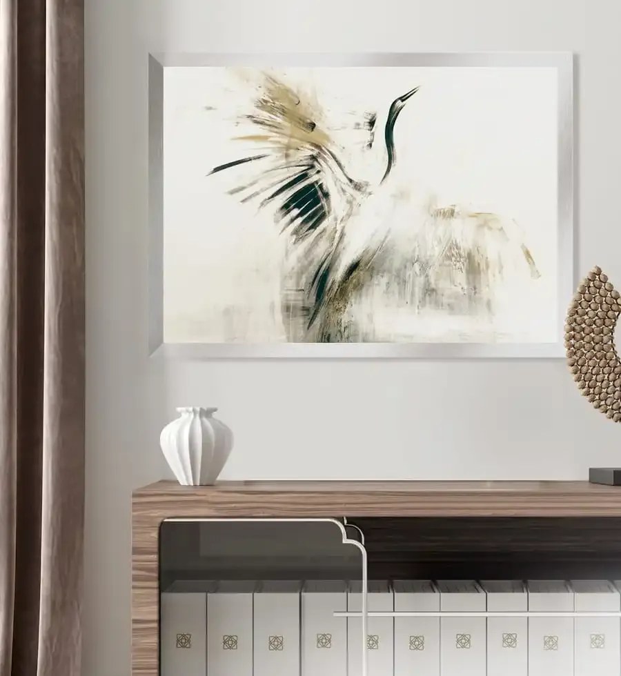 Elegancki obraz żurawia do salonu w stylu modern classic Żuraw Czarny, Seria Londyn