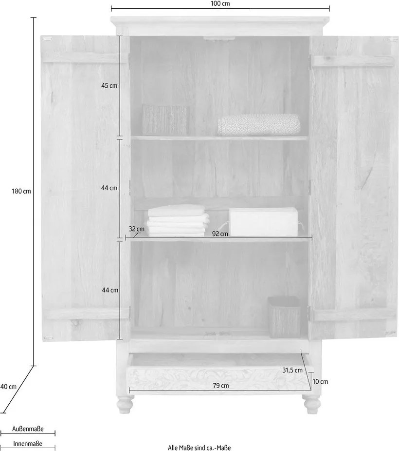 Kremowa szafa z litego drewna mango 180x40 cm Kalhana – Støraa