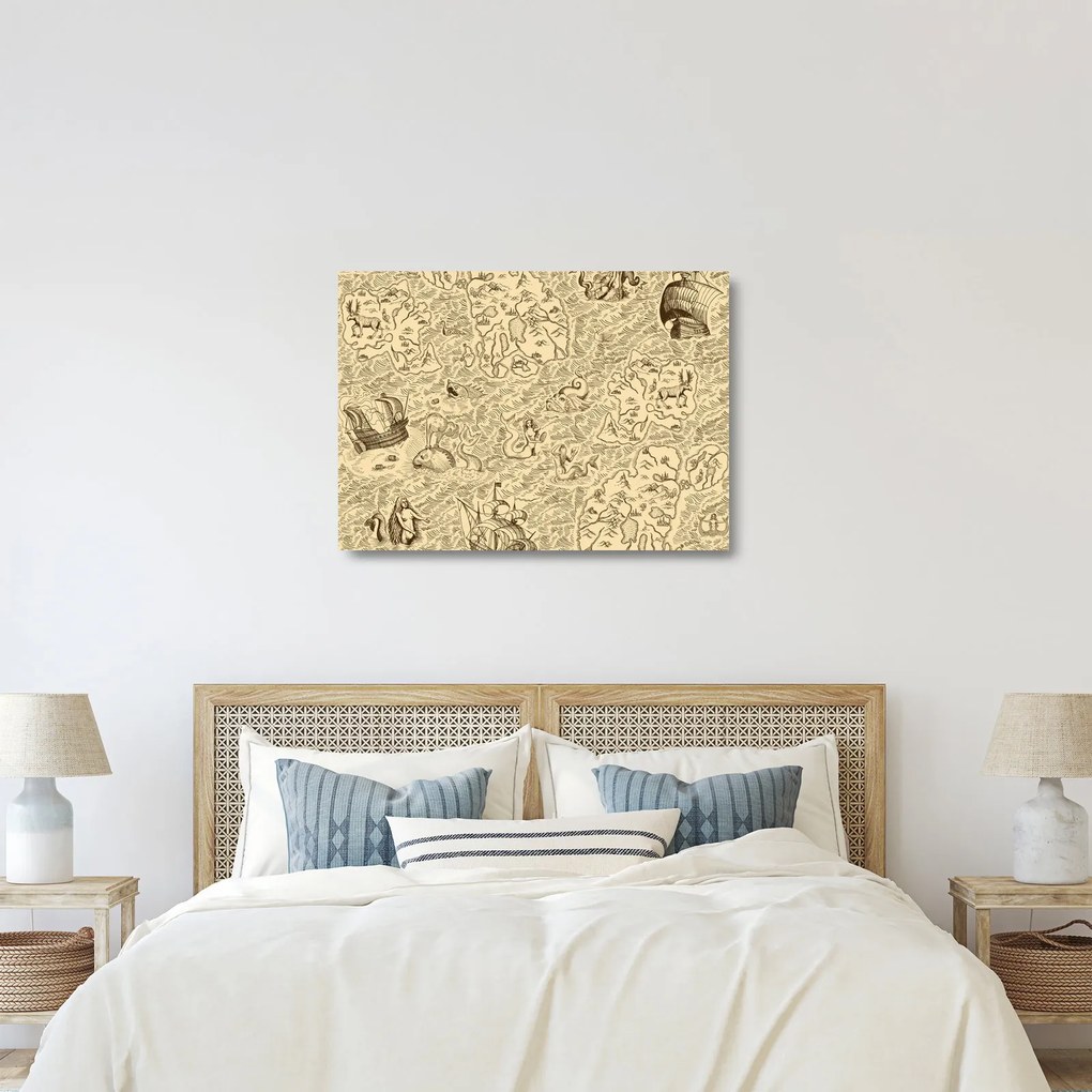 Obraz na szkle - Zabytkowa mapa, ilustracje (70x50 cm)