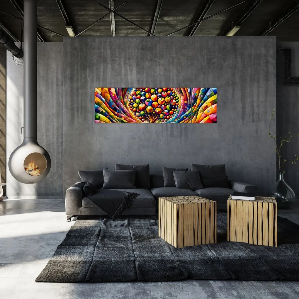 Obraz – Kolorowe drzewo z jabłkami (170x50 cm)