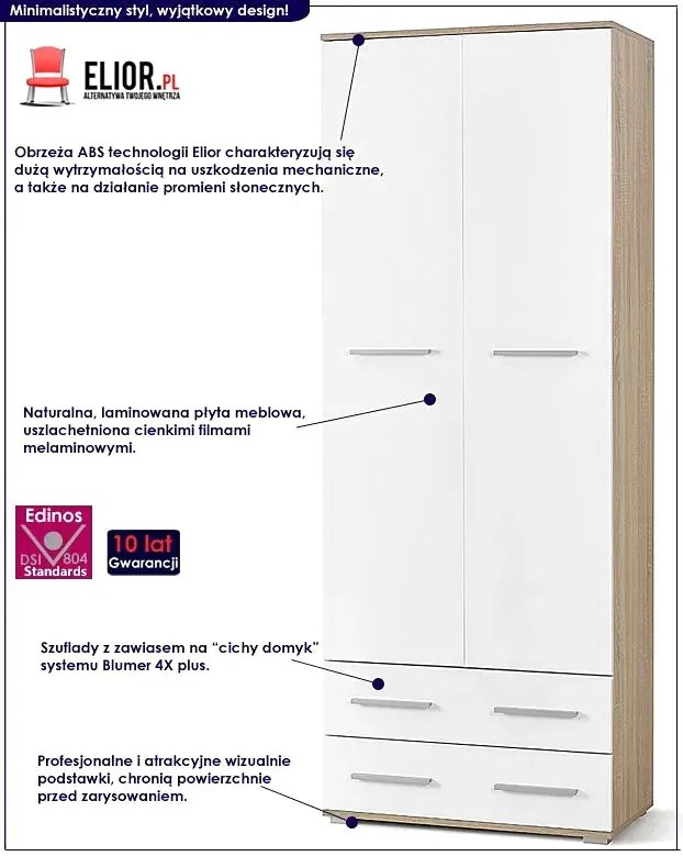 Szafa na ubrania Kaloe C3 - biały połysk + dąb sonoma