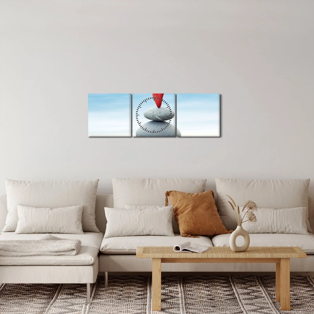 Obraz - Równowaga z kamieniami (z zegarem) (90x30 cm)