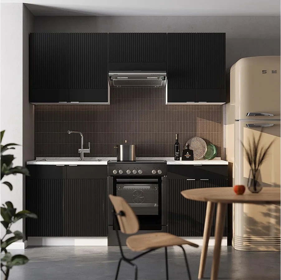 Aneks kuchenny czarny w paski/biały 200x60x81.6 fame-line