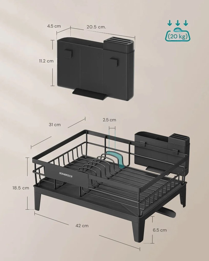 Organizer na zlew SINK z ociekaczem, srebrny/czarny SongmicsHome