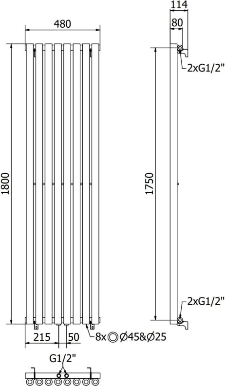 Mexen Nevada grzejnik dekoracyjny 1800 x 480 mm, 940 W, czarny - W201-1800-480-00-70
