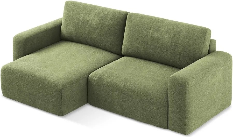 Zielony rozkładany/ze schowkiem narożnik z tkaniny szenilowej (lewostronny/z szezlongiem) Kona – Makamii