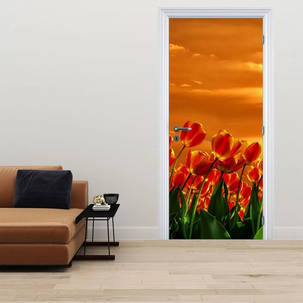 Fototapeta na drzwi - Kwitnąca lina z tulipanami (95x205cm)