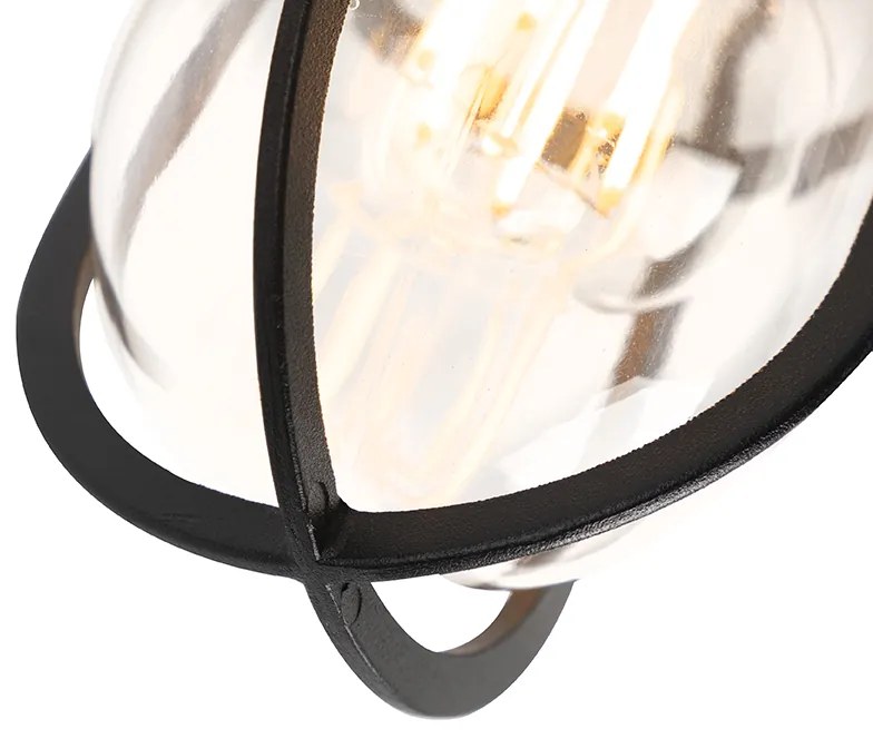 Zewnetrzna Zewnętrzna lampa sufitowa Country czarna ze szkłem IP44 - Elza Rustykalny / Vintage Oswietlenie zewnetrzne