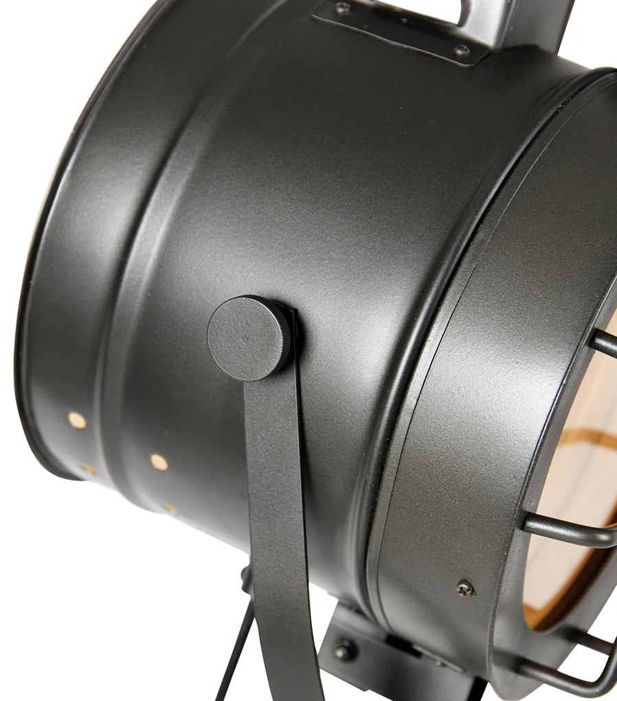 Lampa stojąca Tripod Studio Spot czarna z drewnem - ShinyPrzemysłowy Oswietlenie wewnetrzne