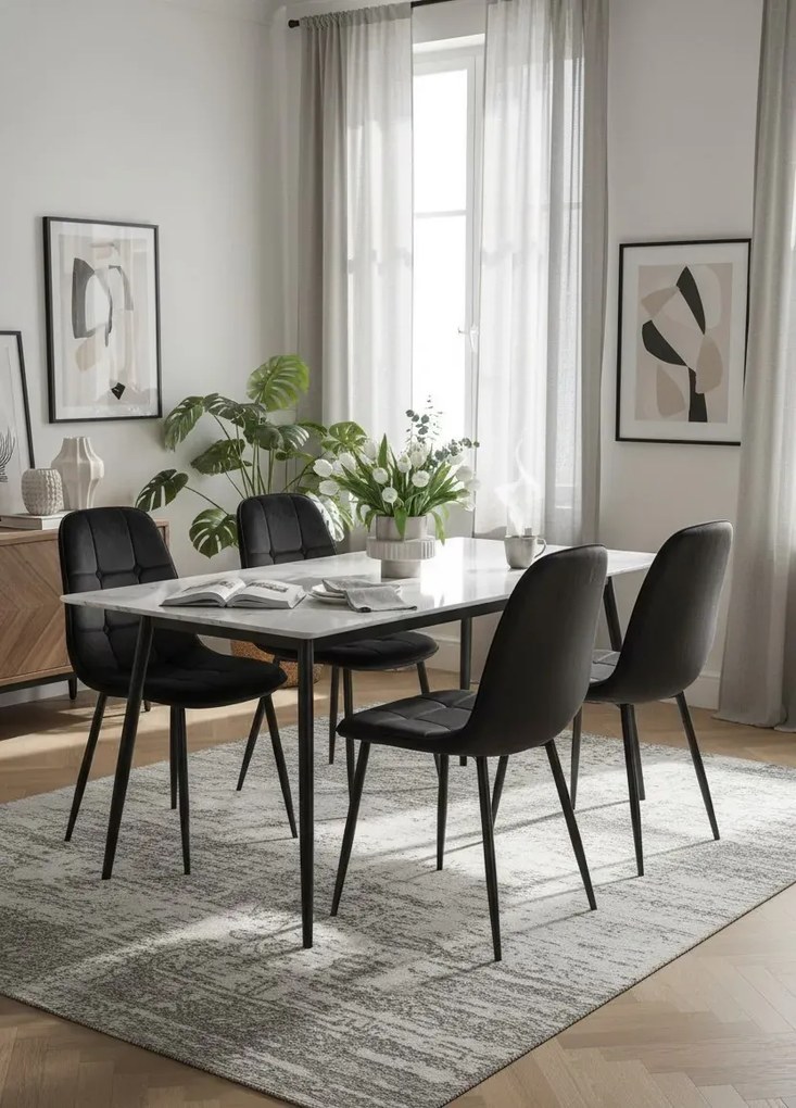 Welurowe czarne krzesło z pikowaniem L2-S50