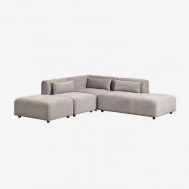 Sofa Modułowy Narożny 3-częściowy Z Prawym Szezlongiem I Pufem Fogler Sztruks Jasny Szary Taupe - Sklum