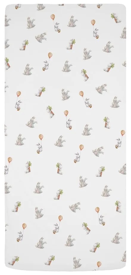 Białe prześcieradło dziecięce jednoosobowe z satyny bawełnianej z gumką 90x200 cm Hugging Bunnies – Butter Kings