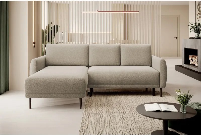 Narożnik BONO z funkcją spania Drewniane nóżki Eleganckie podłokietniki Głębokie siedzisko Lewa strona Barrel 09