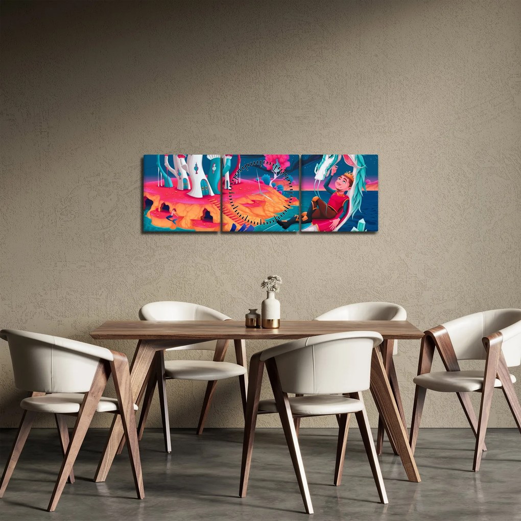 Obraz - Książę i smocza księżniczka (z zegarem) (90x30 cm)