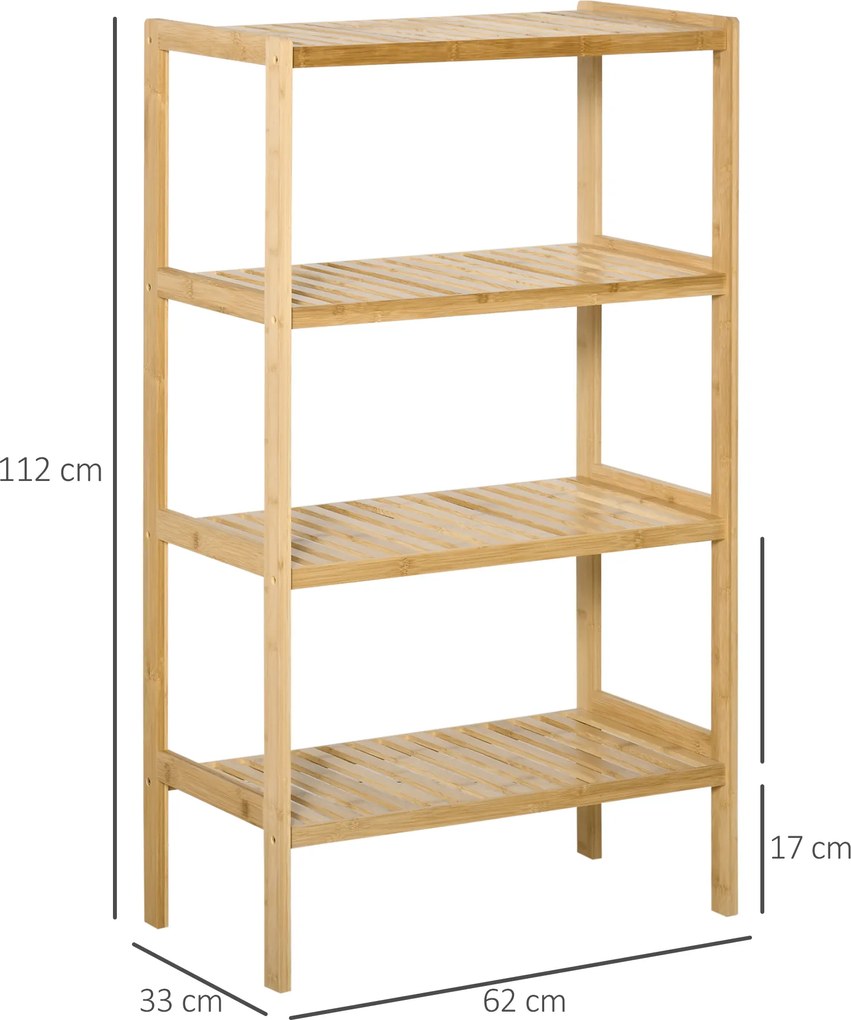 HOMCOM Regał bambusowy 4 poziomy półka kuchenna biurowa naturalny 62x33x112 cm | Aosom PL