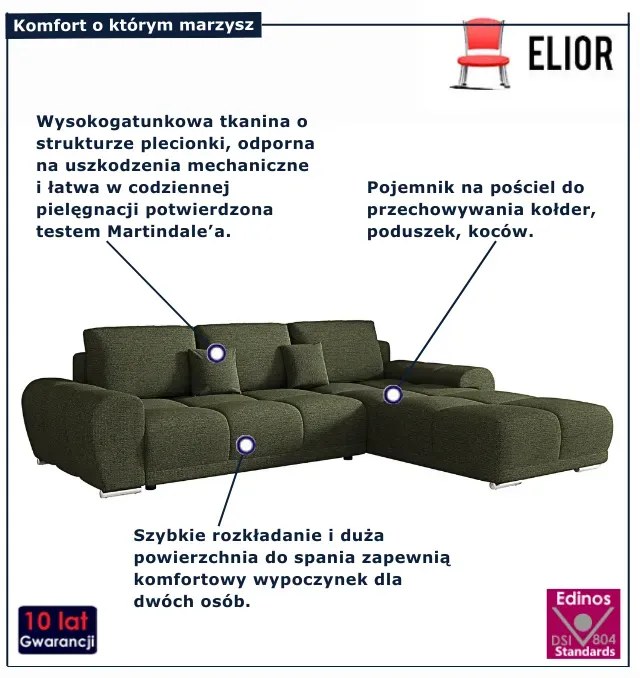 Oliwkowy narożnik tapicerowany z pojemnikiem G8-T70