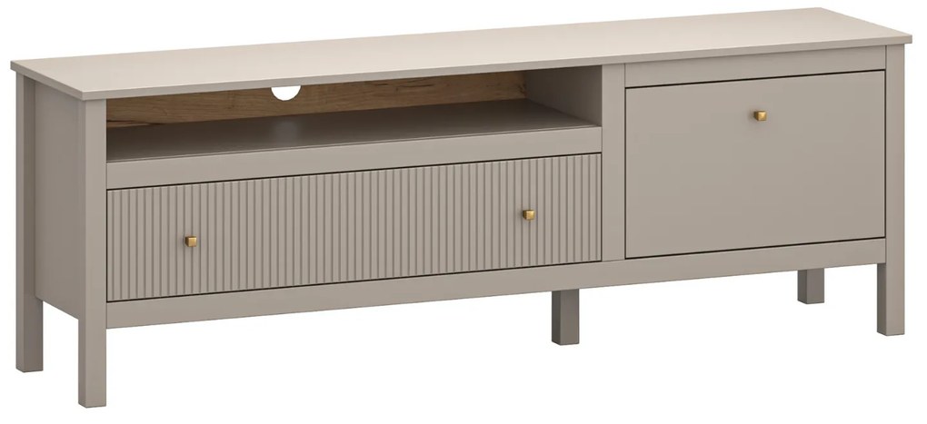 Szafka RTV z Szufladą do Salonu SELVIO 160 cm Taupe Ryflowana Nowoczesna