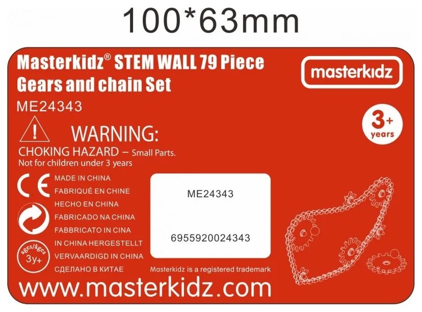 Masterkidz tablica ścienna koła zębate i łańcuch 79 el. zbuduj własny mechanizm