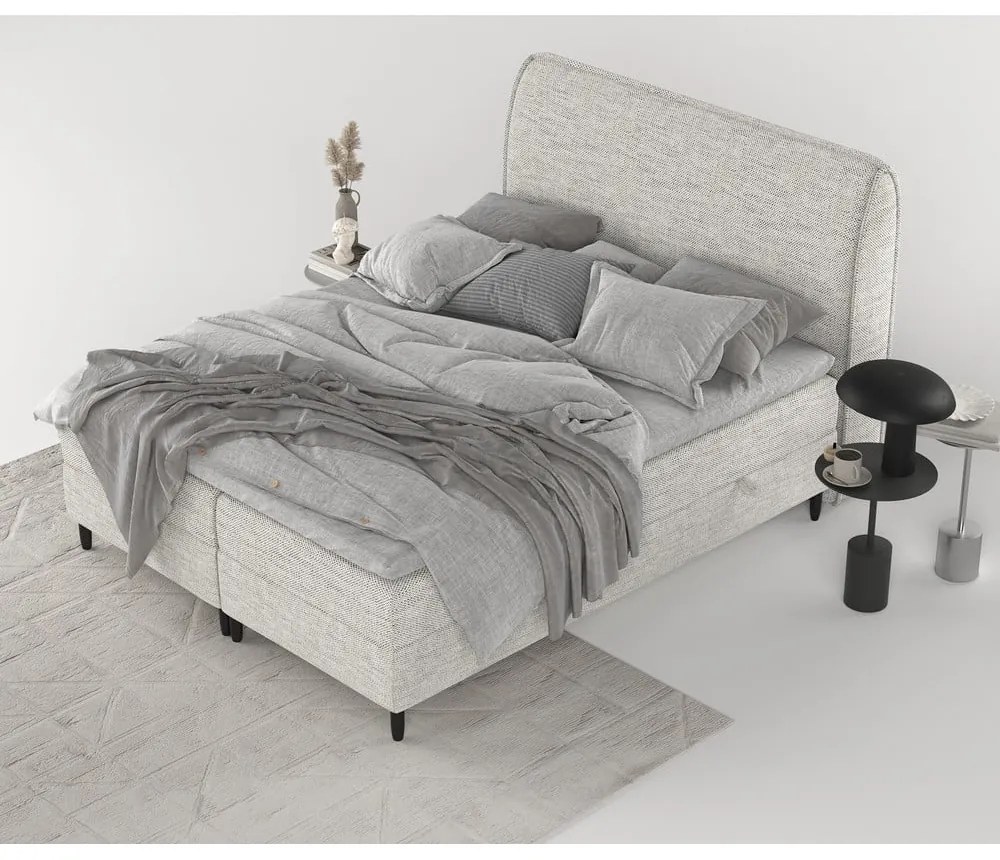 Jasnoszare łóżko boxspring ze schowkiem 160x200 cm Melba – Maison de Rêve