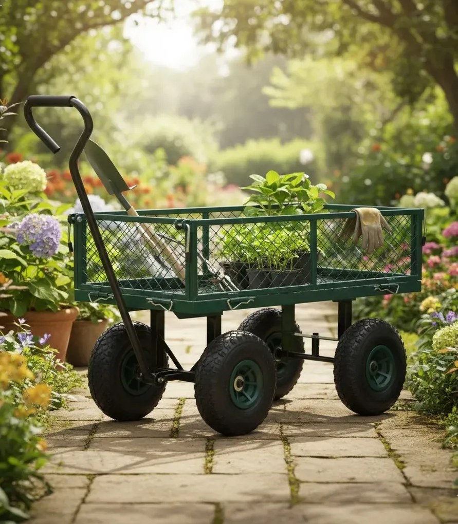 Metalowy wózek ogrodowy na pneumatycznych kołach K4-P97