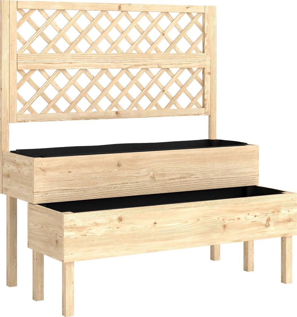 Outsunny Podwyższone grządki z kratką, 2-poziomowe skrzynki na kwiaty, drewno, 108 x 62 x 120 cm | Aosom PL