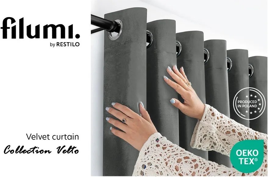 Ciemnoszara aksamitna zasłona częściowo zaciemniająca (dimout) 400x175 cm Velto – Filumi
