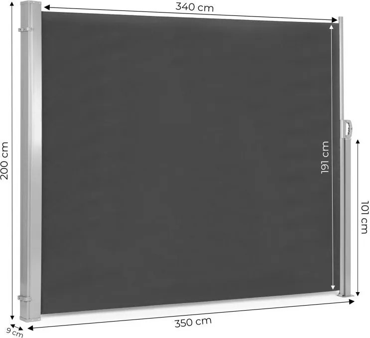 Roleta boczna tarasowa, zwijana AW-011A, 350x200 cm, kolor antracyt