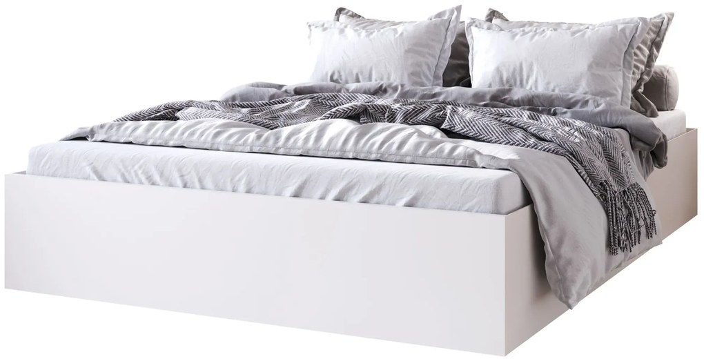 Białe minimalistyczne łóżko bez zagłówka z materacem 140x200 K1-K03